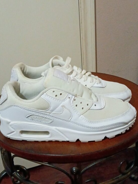 Nike Shoes - Nike Air Max 90 Triple White Leather Women Sneaker Shoes CQ2560-100 Size 8